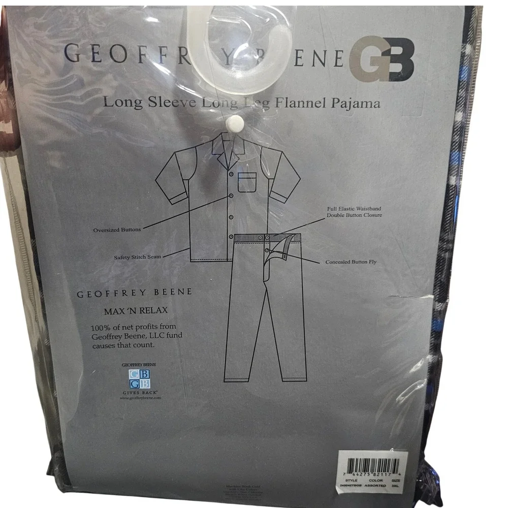 Vintage Geoffrey‎ Beene Men's Pajama Set 3XL Blue Black Plaid Cotton New In Pack